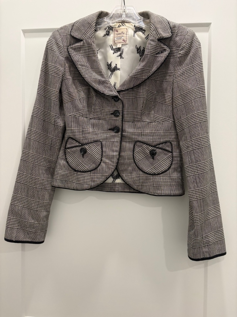 NANETTE LEPORE Black & White Plaid Lined Jacket; Size 0